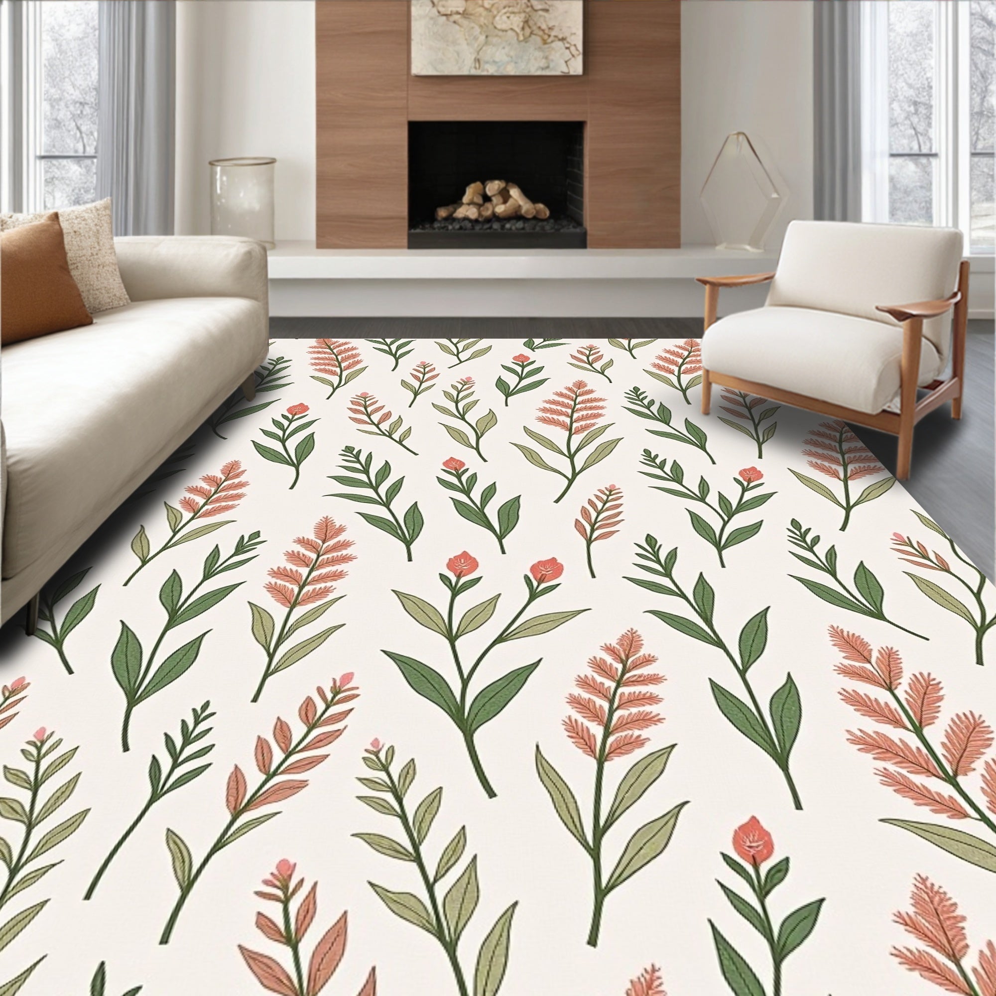 Delicate Floral Botanical Pattern Rug