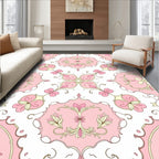 Delicate Pink Floral Medallion Design Rug