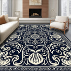 Classic Cream Navy Floral Pattern Rug