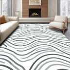 Monochrome Wavy Line Pattern Rug