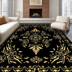Golden Floral Medallion Black Vintage Rug