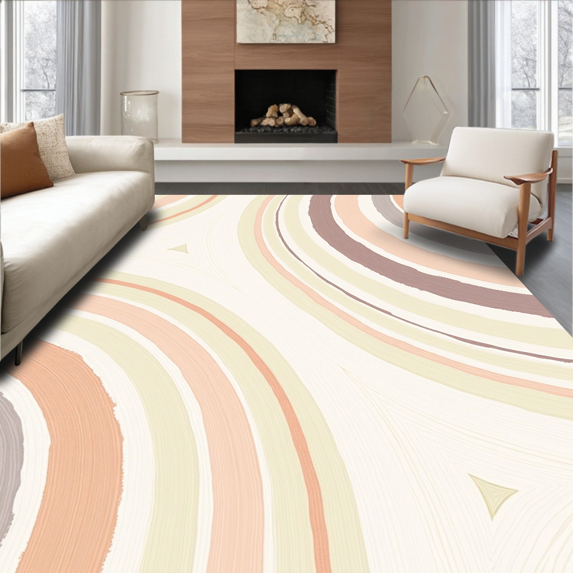 Abstract Arc Pattern Neutral Tones Rug