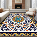 Vibrant Orange Blue Floral Mandala Rug