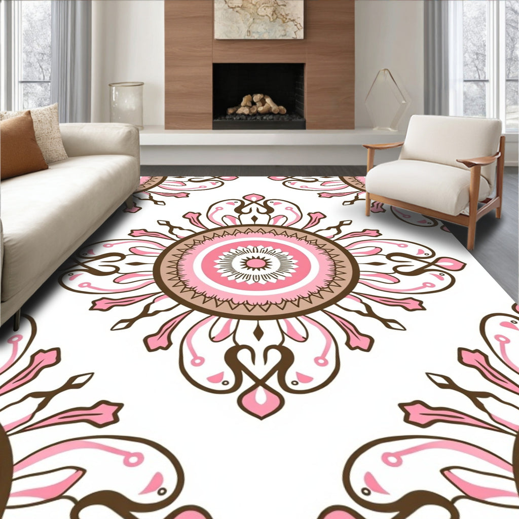 Pink Floral Mandala Pattern Rug