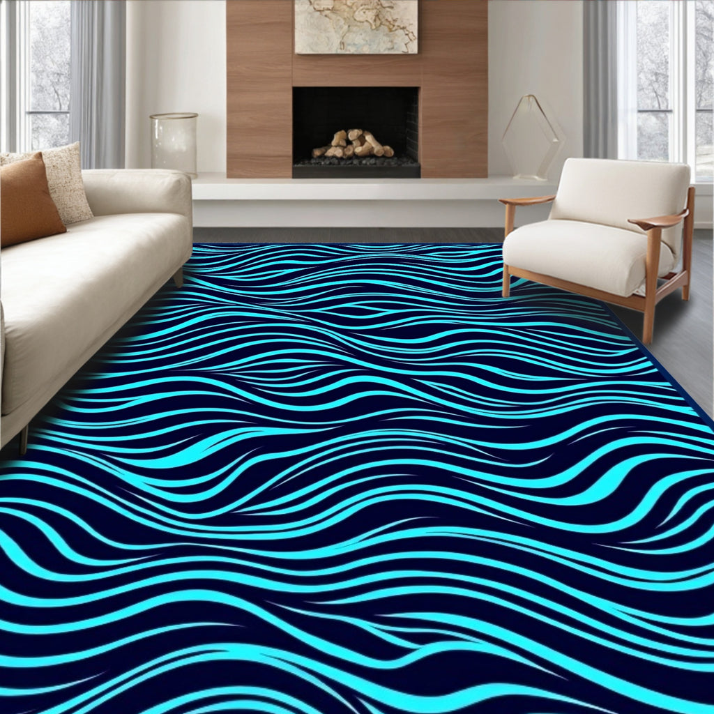 Aqua Wave Patterned Striking Rug