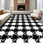 Bold Black White Houndstooth Pattern Rug