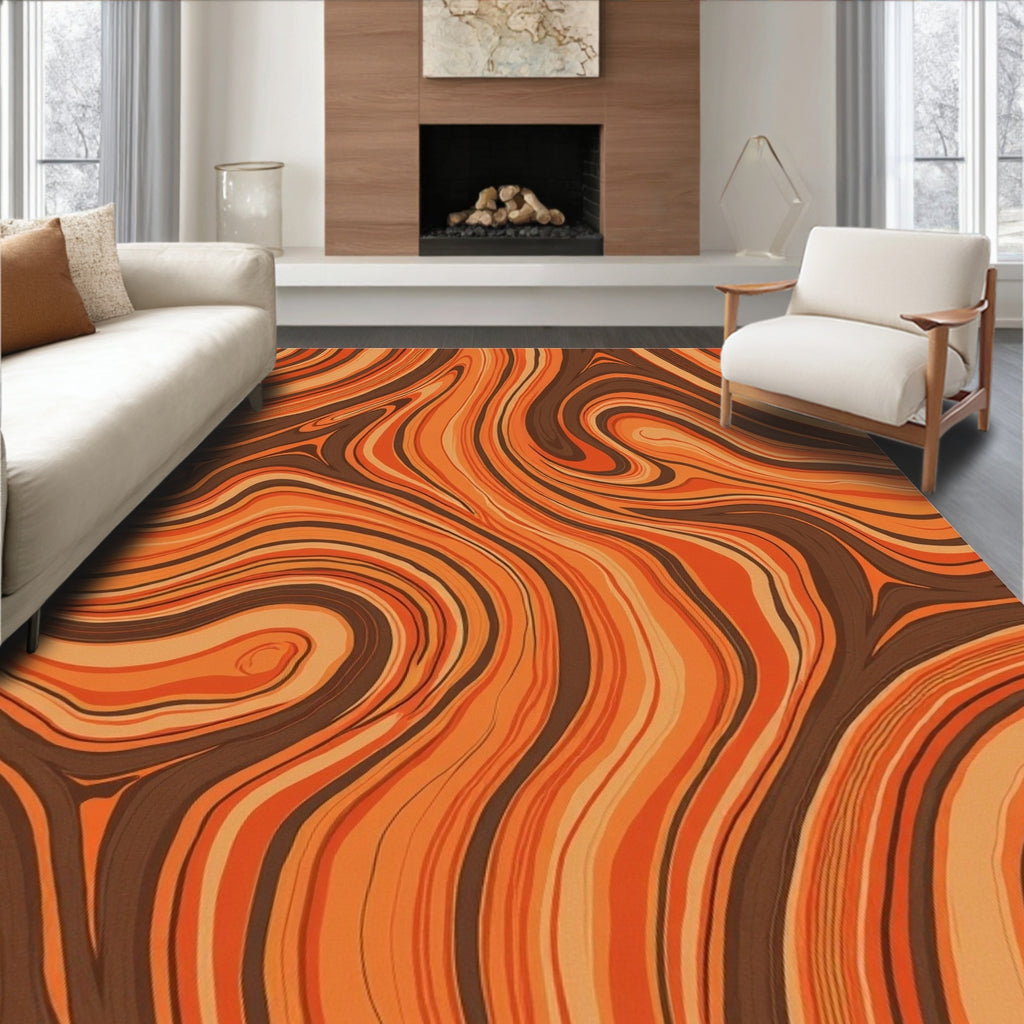 Orange Brown Swirling Waves Rug