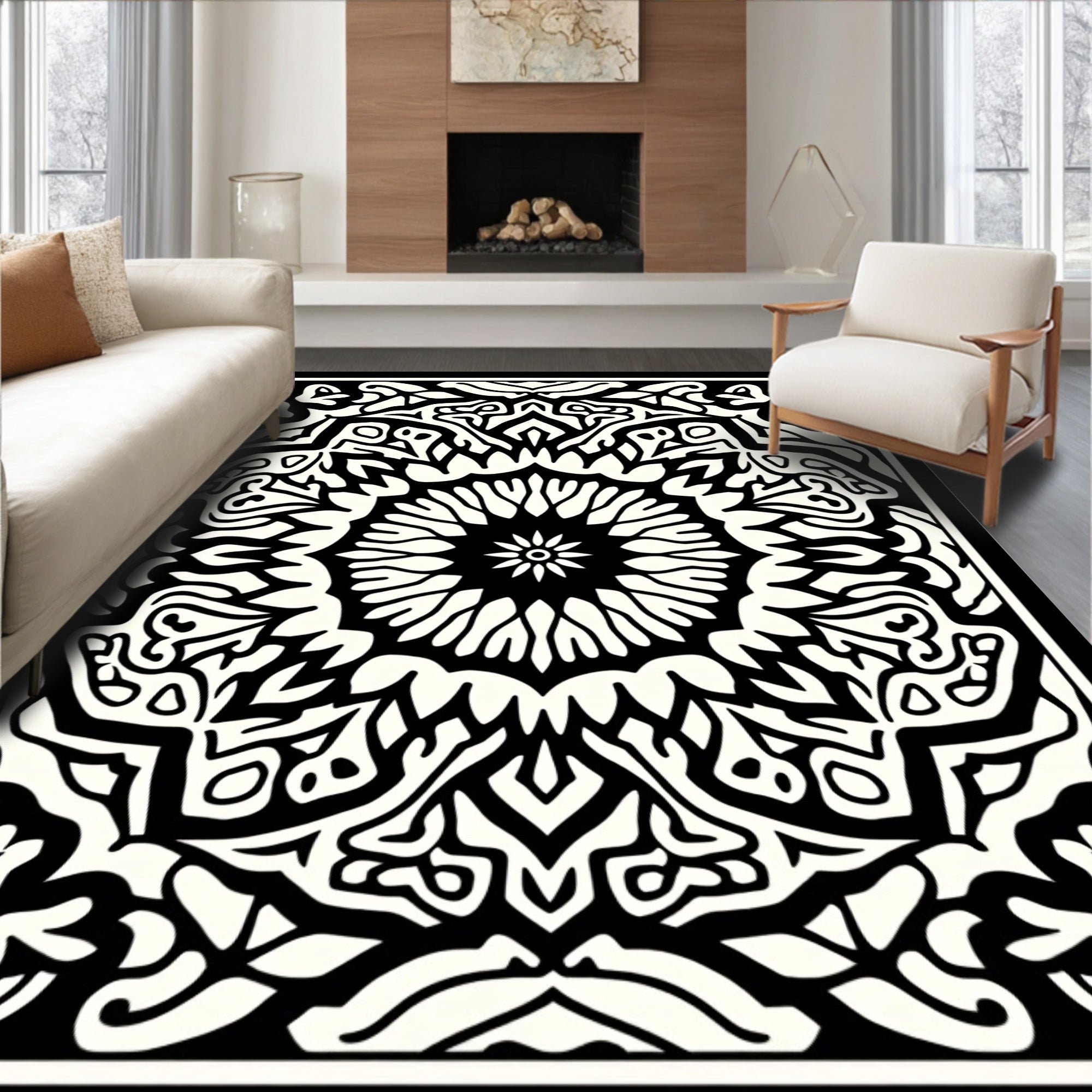 Mandala Symmetry Black And White Design Rug