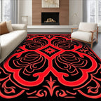 Bold Red Floral Symmetry Design Rug