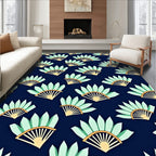 Mint Fan Pattern Navy Rug