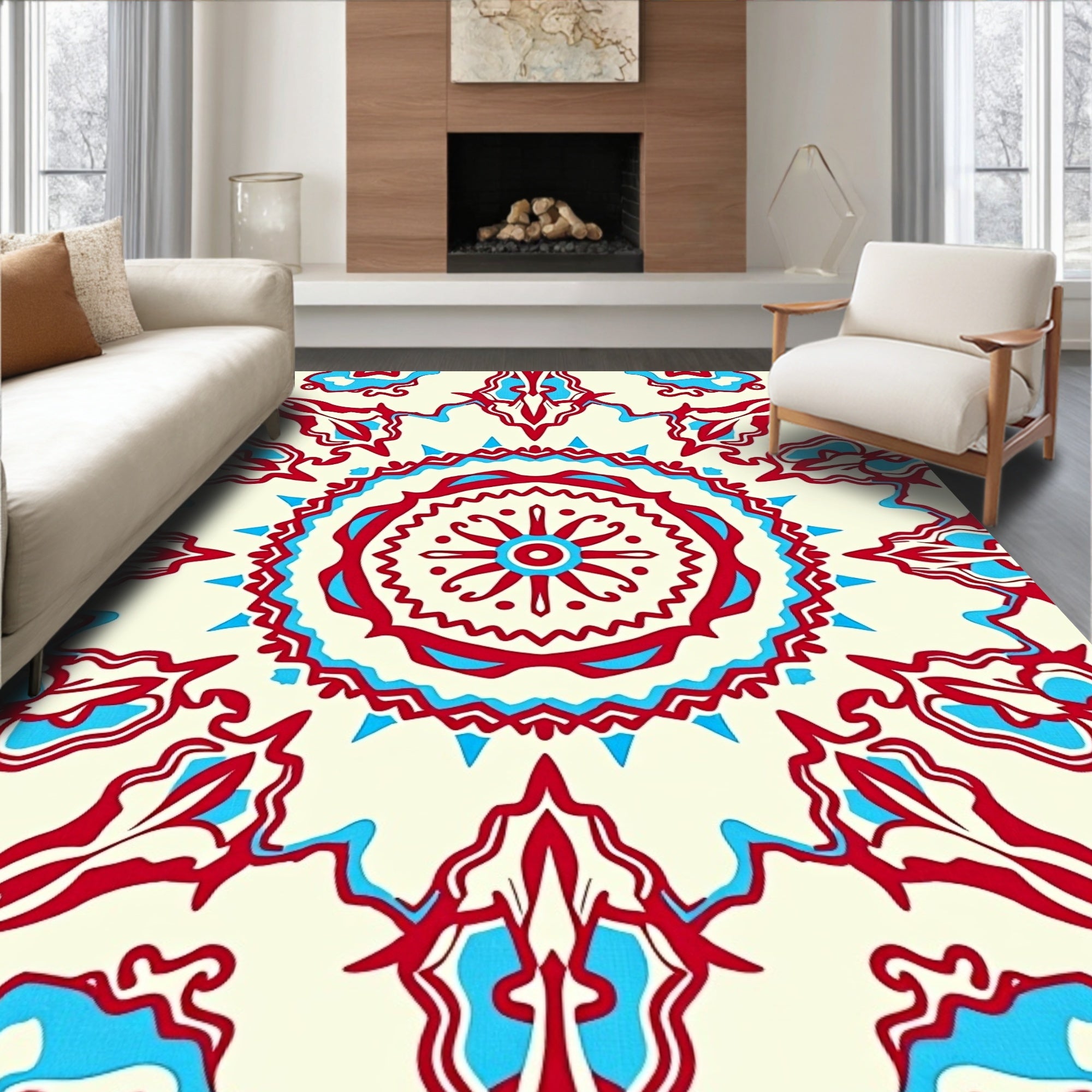 Red Blue Radial Pattern Rug