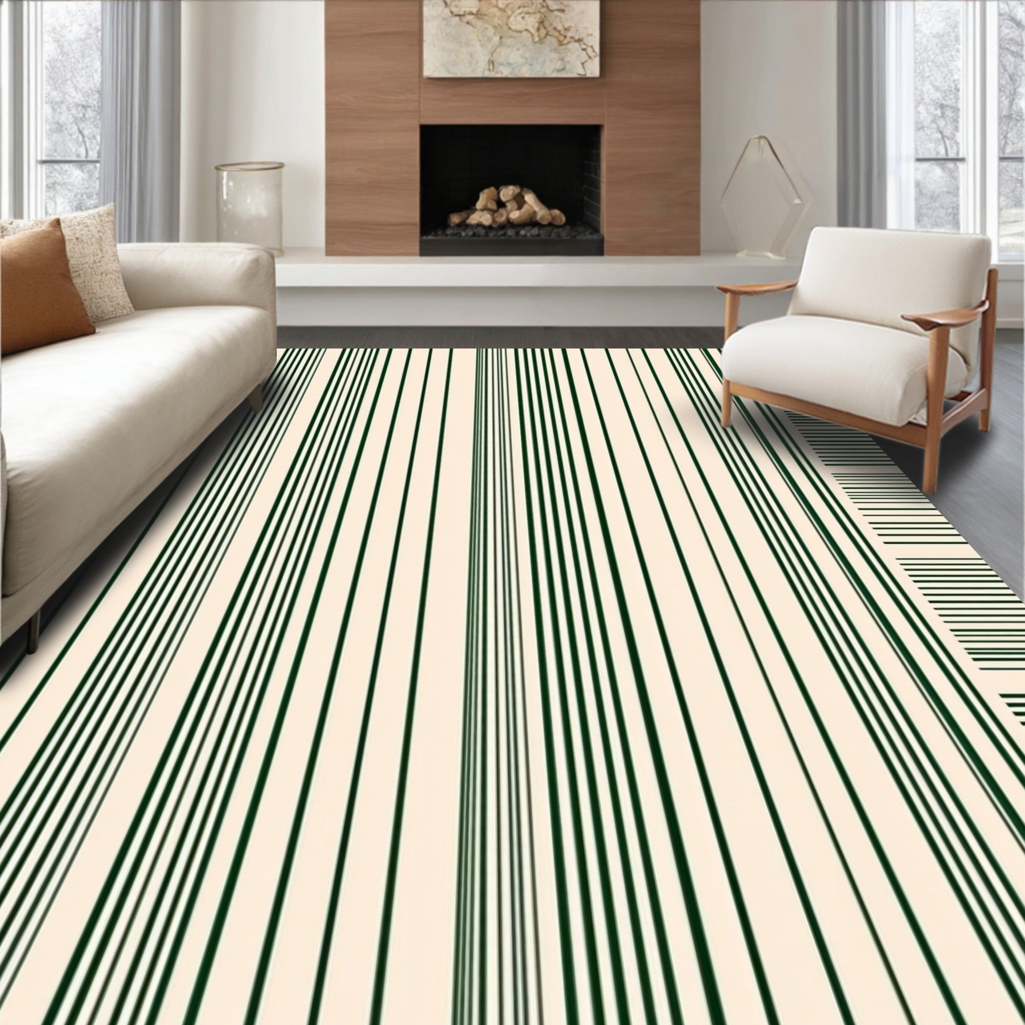 Minimalist Dark Green Stripe Design Rug