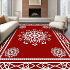 Red Snowflake Patterned Traditional Rug