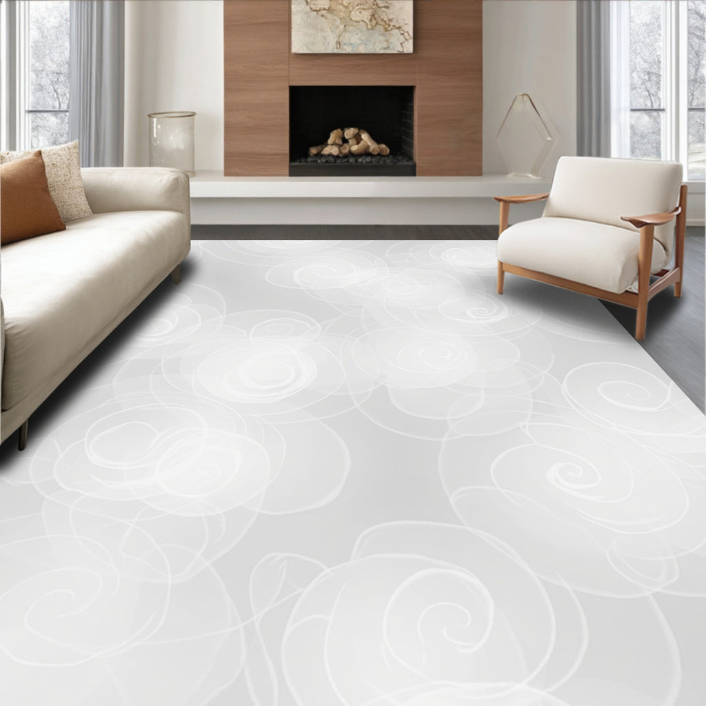 Soft White Swirl Floral Abstract Rug