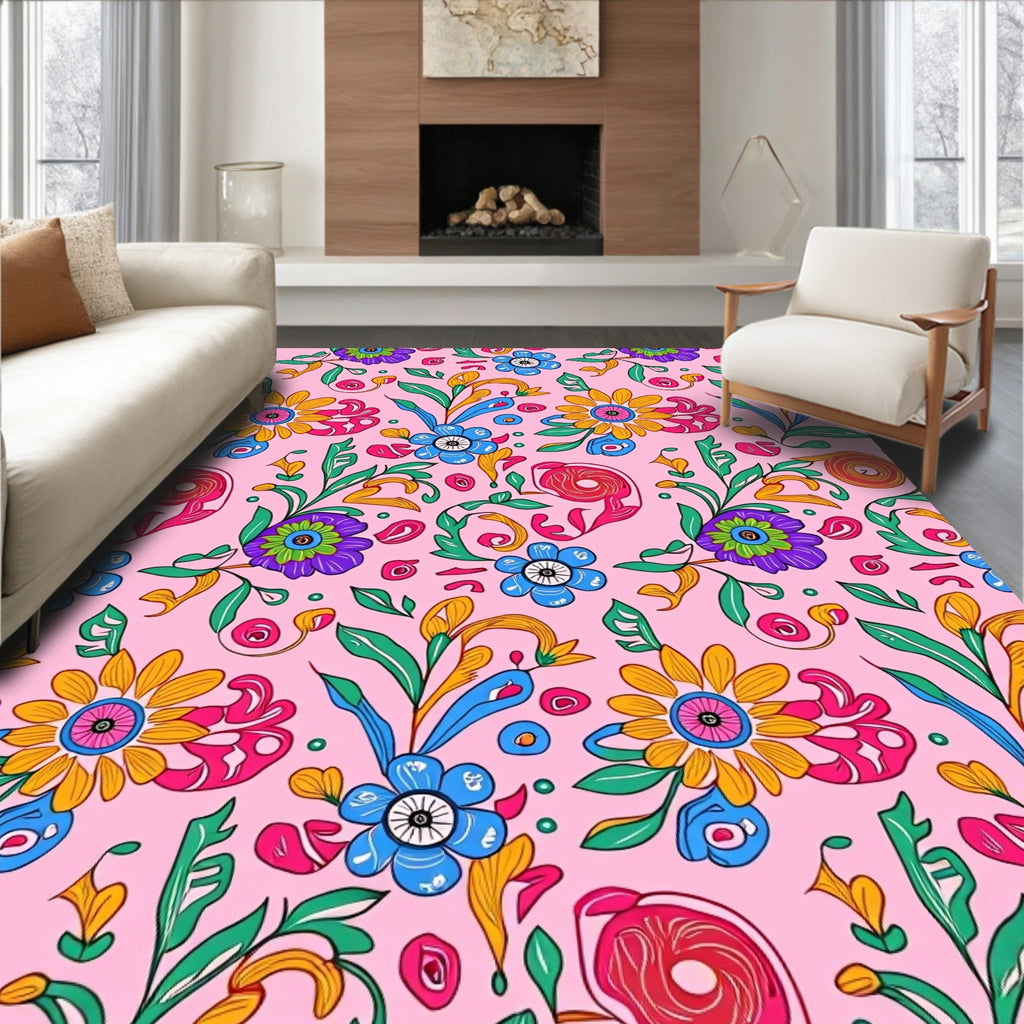 Vibrant Floral Sketch Pattern Rug