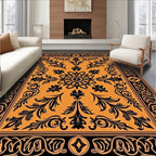 Bold Black Floral Intricate Design Rug