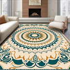 Teal Ochre Sunburst Mandala Rug