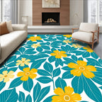 Lush Teal and Yellow Floral Pattern Rug