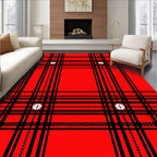 Bold Red Black Plaid Pattern Rug