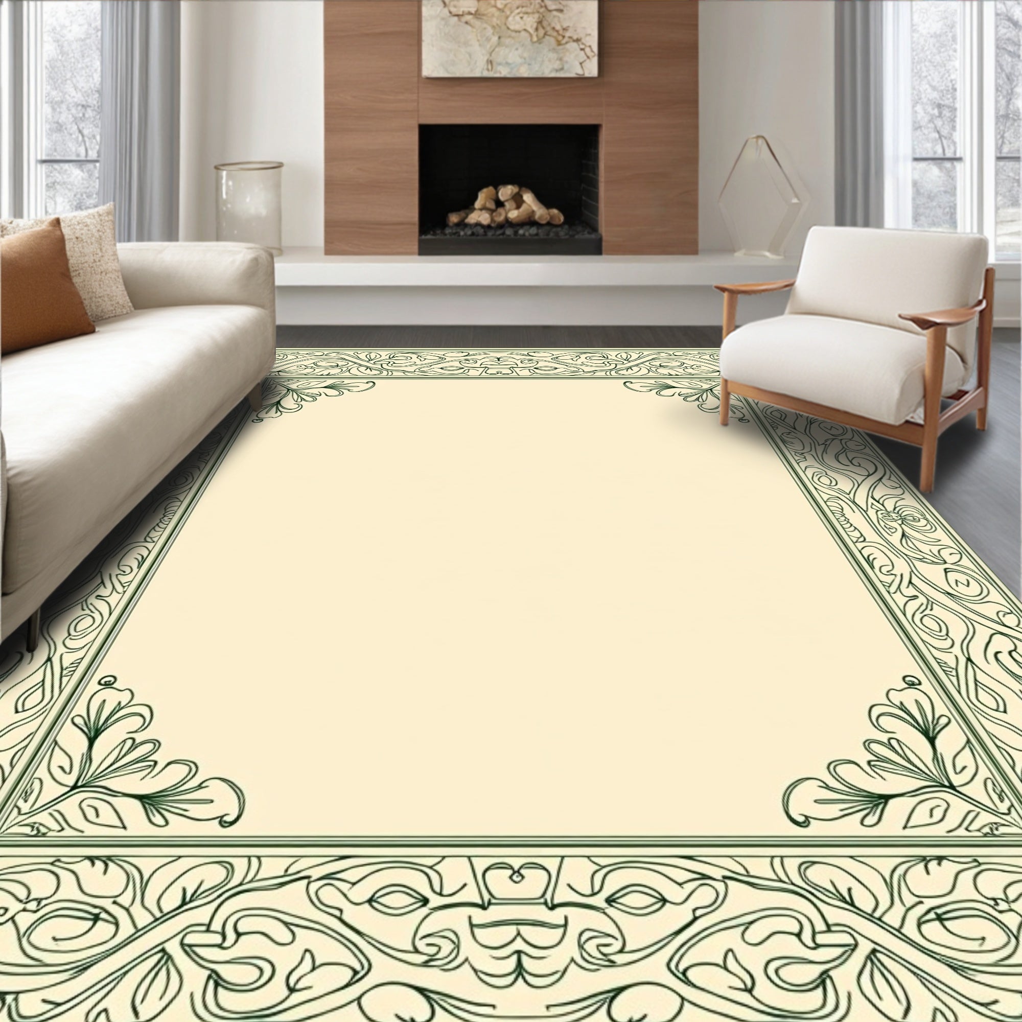 Art Nouveau Vine Scroll Border Design Rug