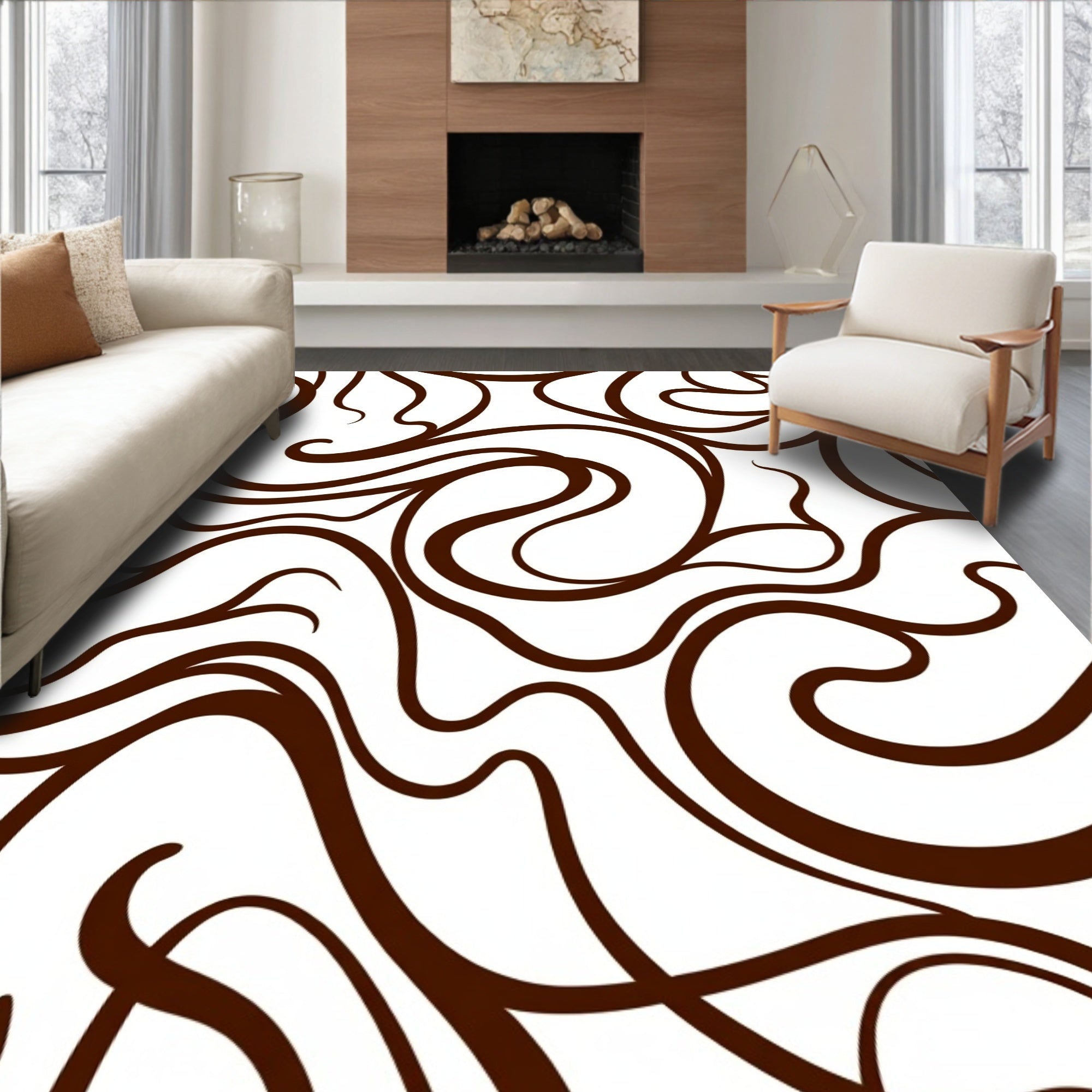 Swirling Abstract Line Art Rug