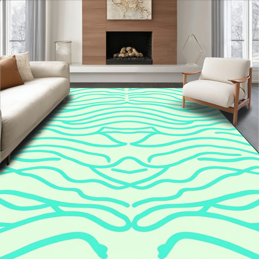Mint Green Wavy Line Pattern Rug