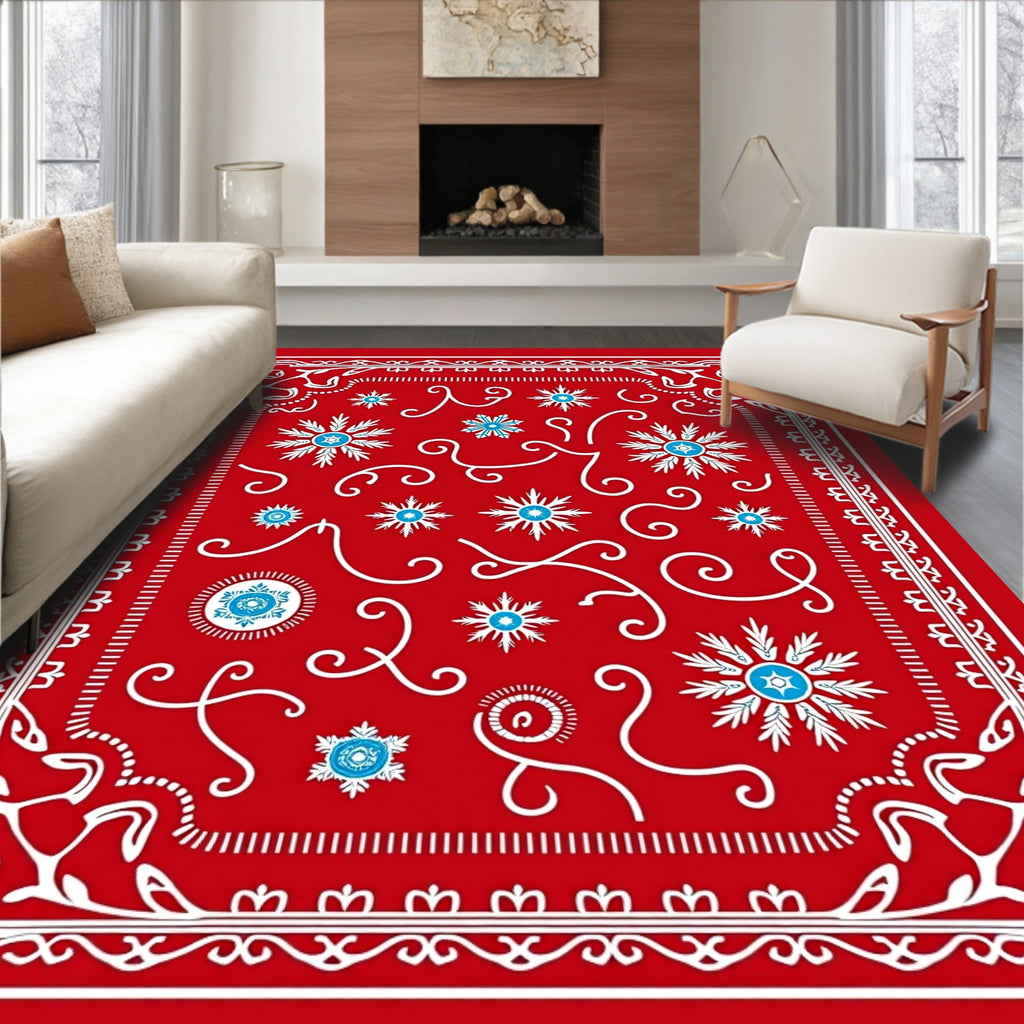 Red White Blue Snowflake Swirls Pattern Rug