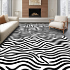 Black White Abstract Wavy Lines Rug