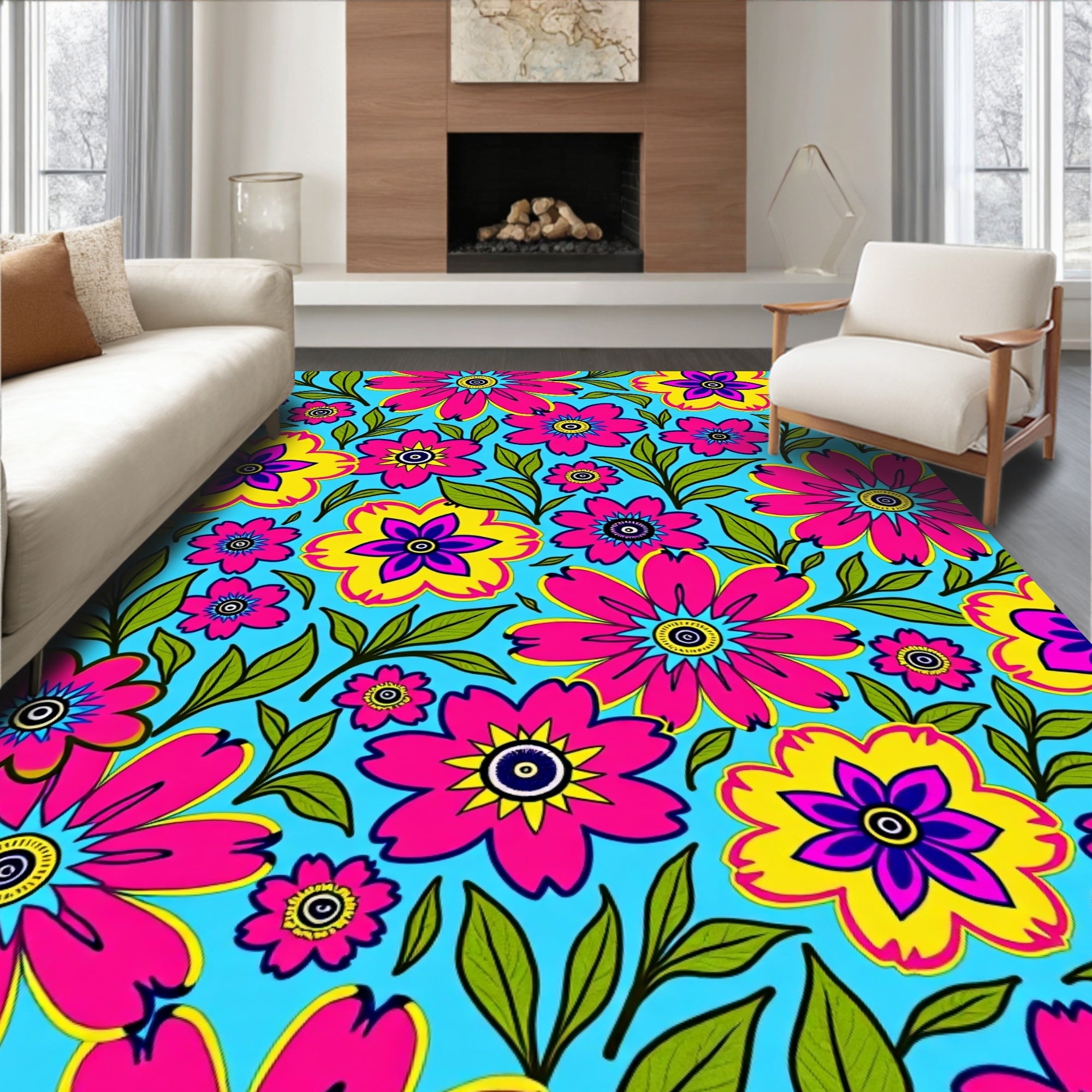 Vibrant Floral Print With Bright Hues Rug