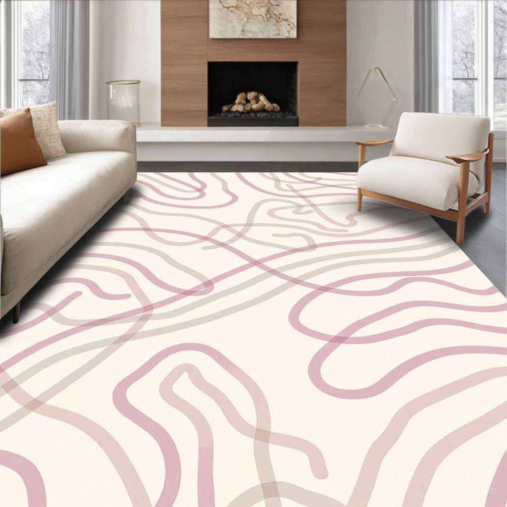 Soft Pink and Cream Wavy Lines Rug