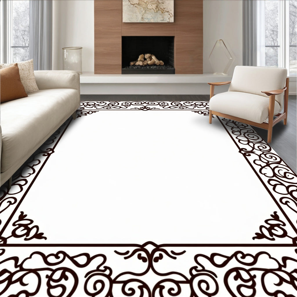 Elegant Scrollwork Floral Border Design Rug