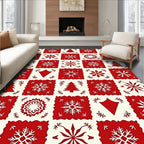 Red and White Snowflake Tree Pattern Rug