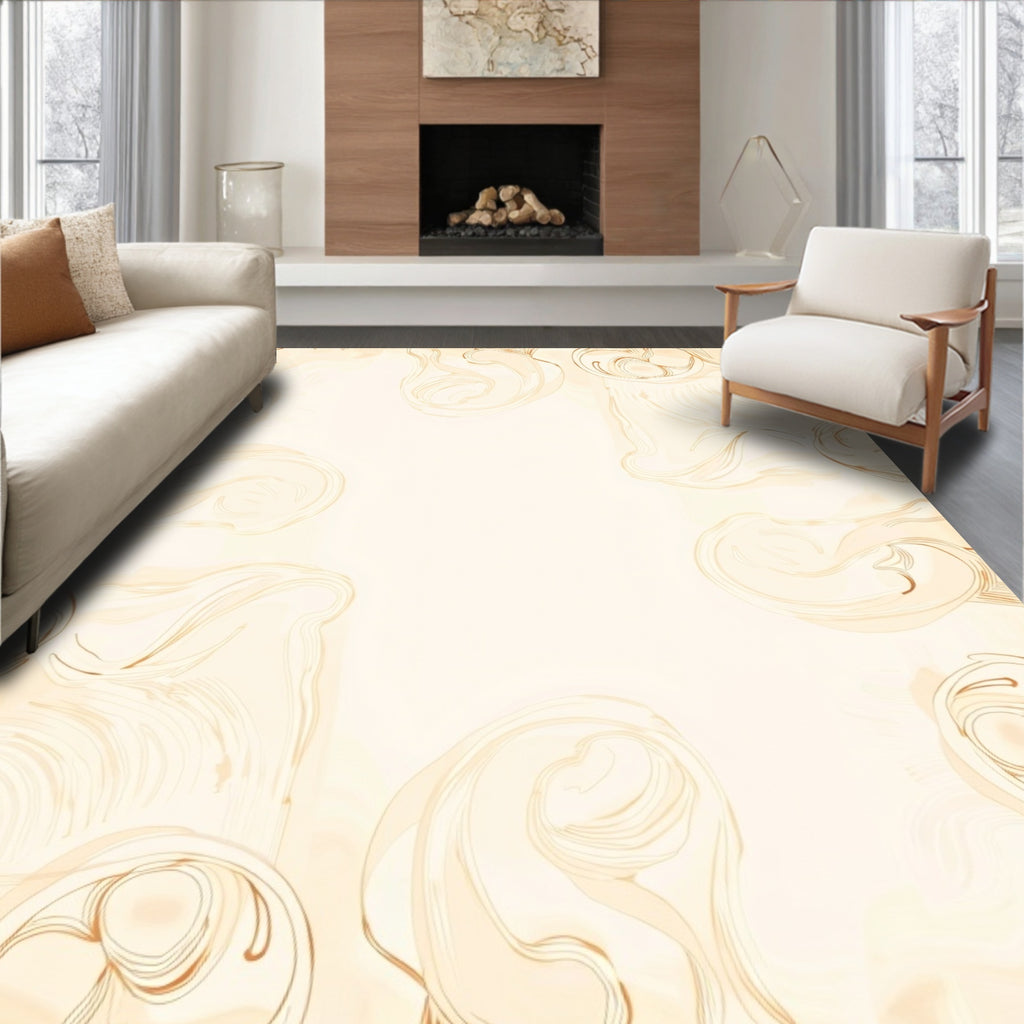 Cream Swirl Linear Abstract Pattern Rug