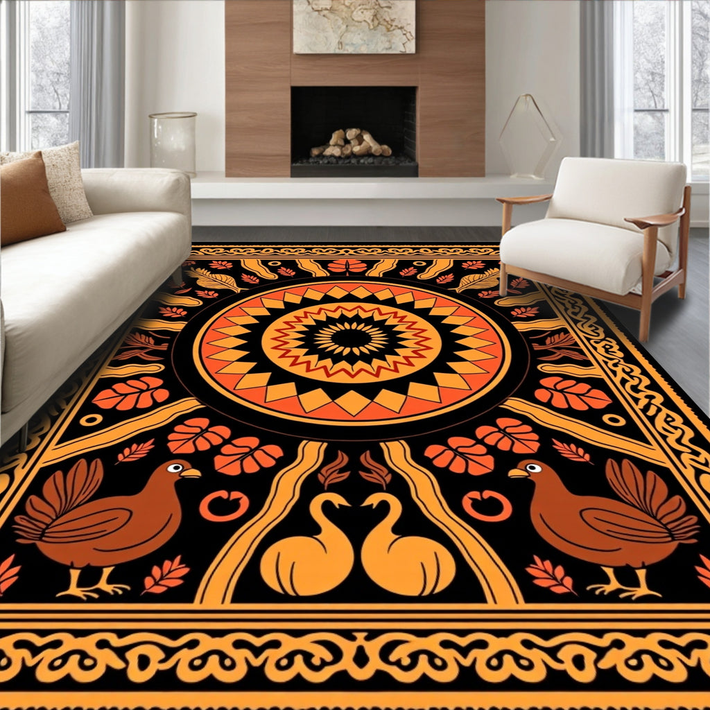 Folklore Animal Sunburst Pattern Rug