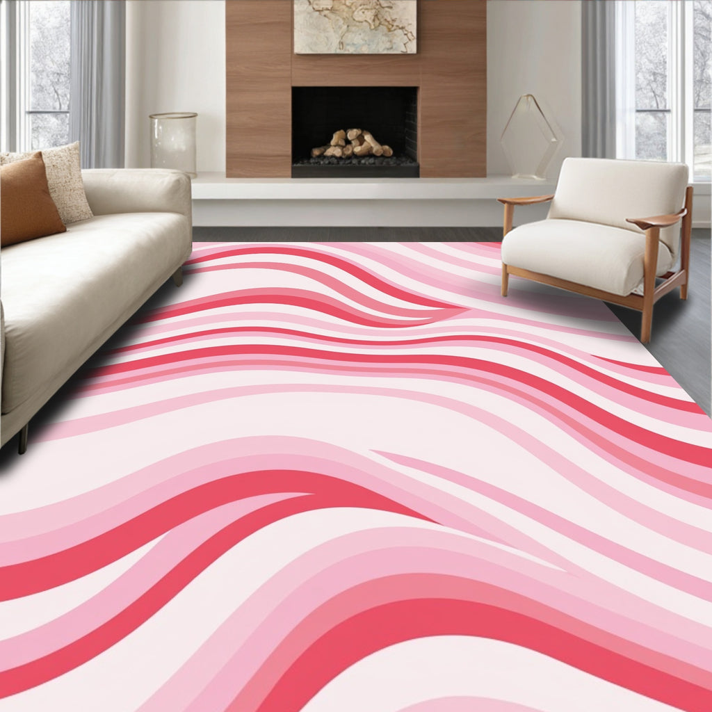 Pink Wavy Stripe Pattern Rug