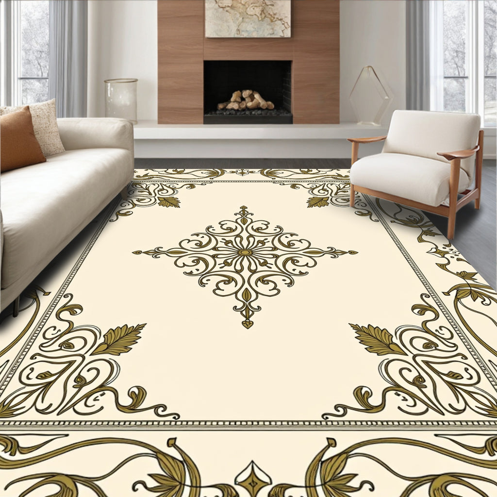 Ornate Floral Scrollwork Emblem Rug