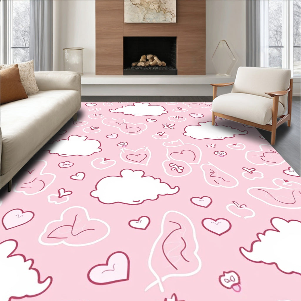 Pink Cloud Heart Whimsical Pattern Rug