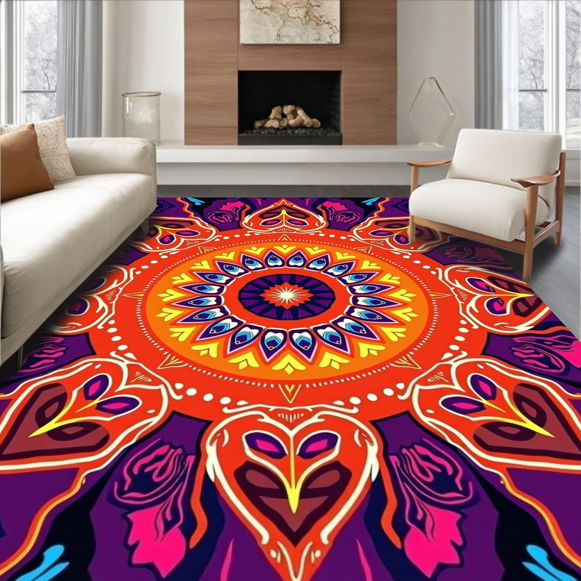 Vibrant Mandala Colorful Geometric Pattern Rug