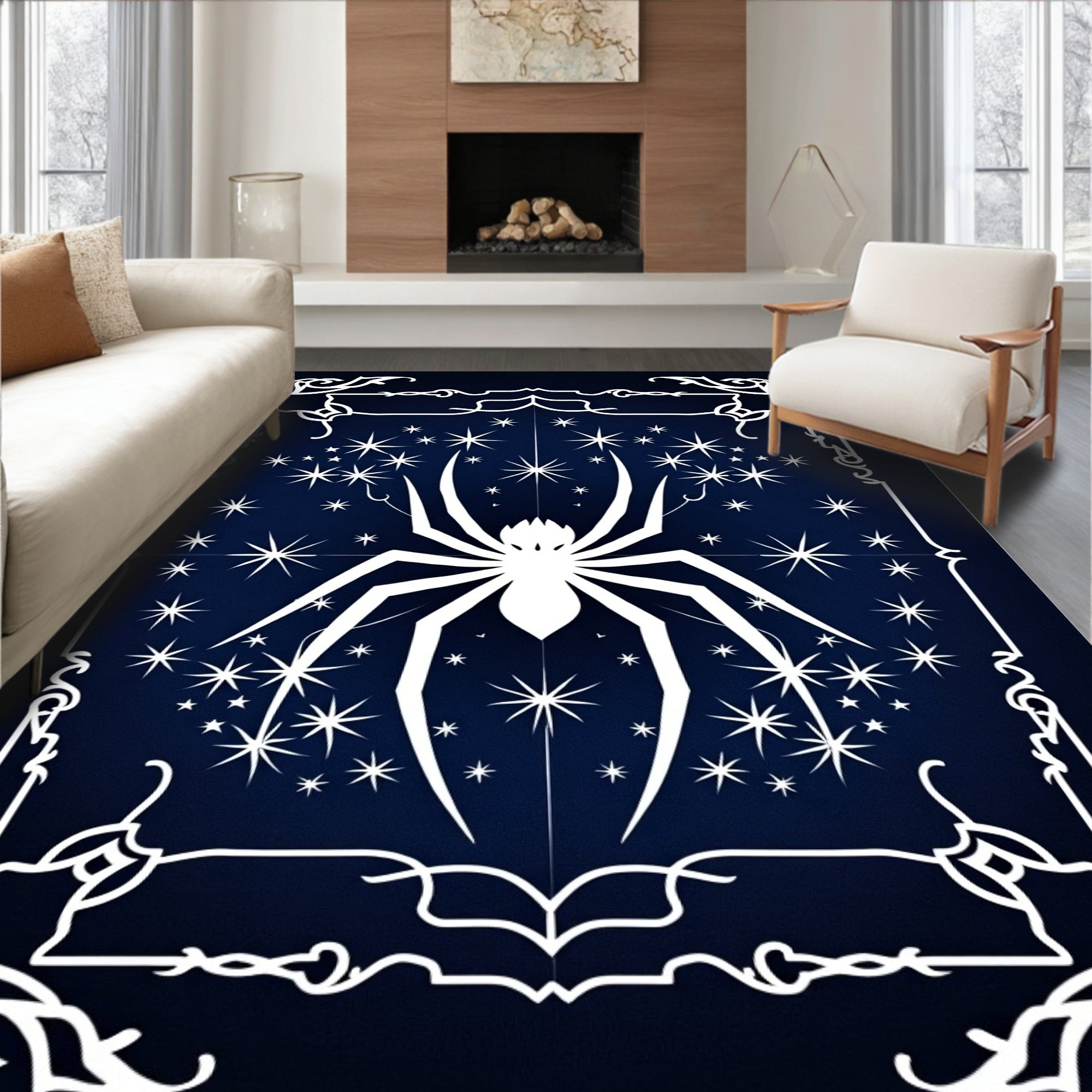 Dark Night Spider Star Pattern Rug