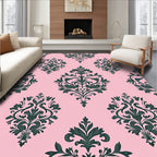 Pink Green Damask Floral Pattern Rug