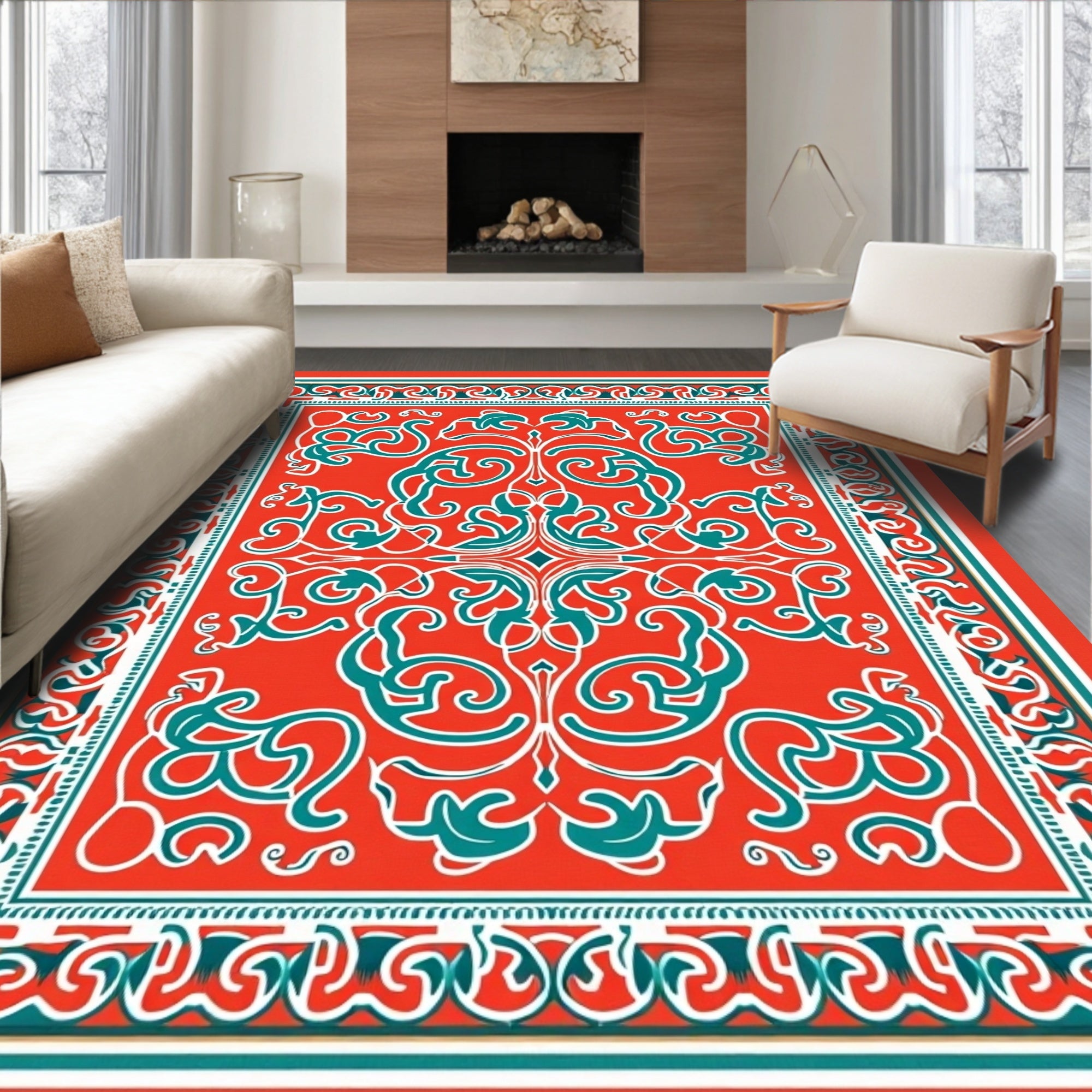 Ornate Floral Scrollwork Pattern Rug