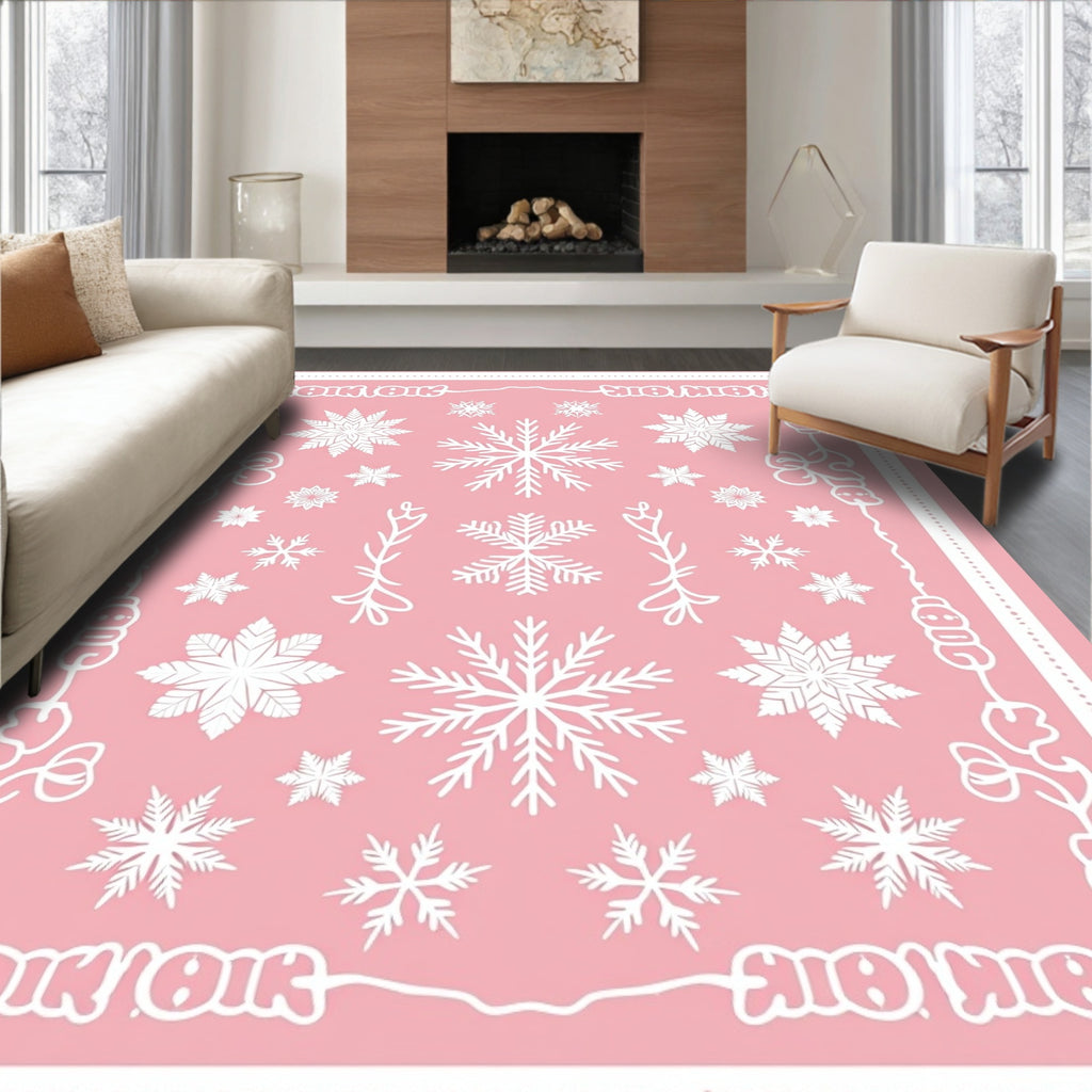 Pink Snowflake Scatter Winter Wonderland Rug