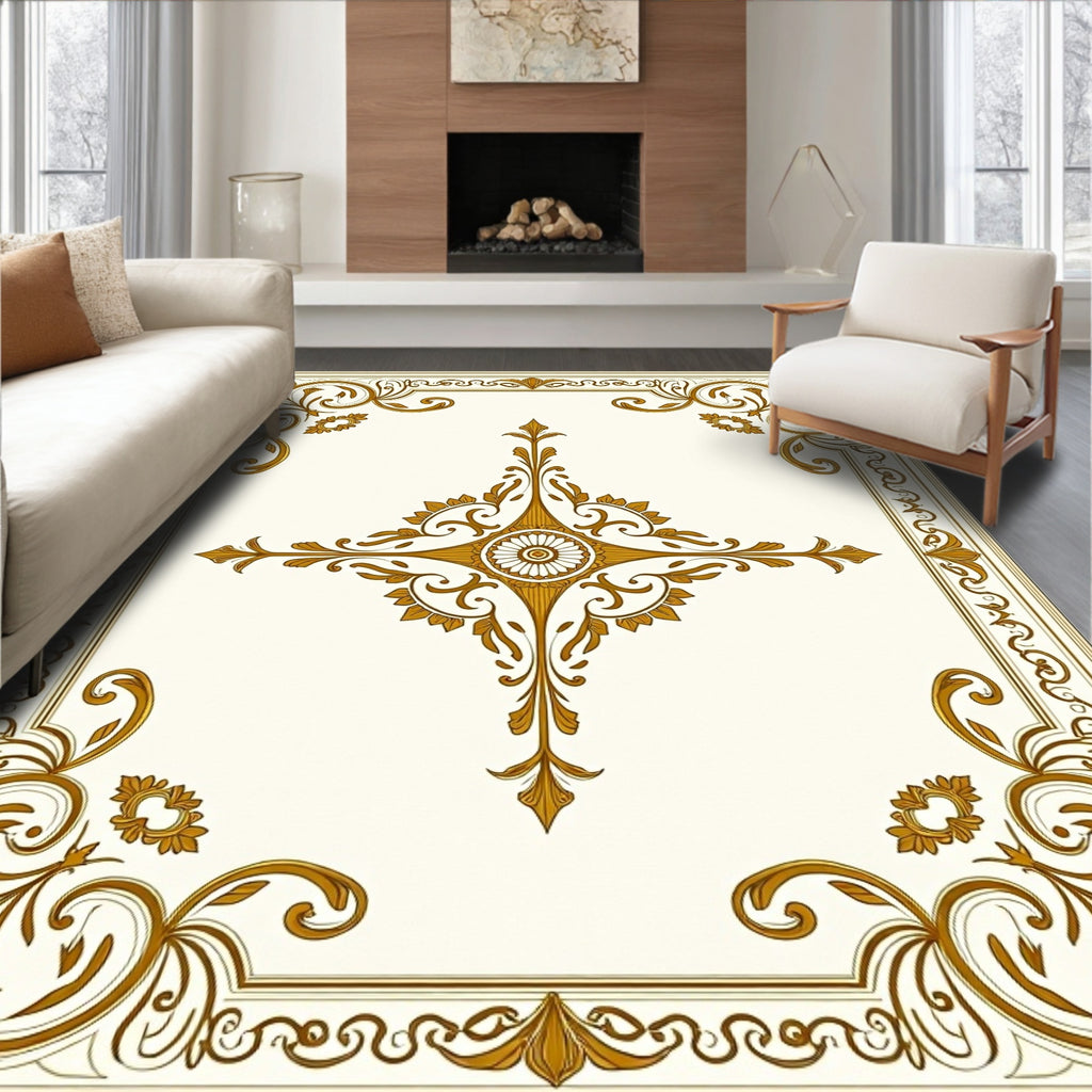 Elegant Golden Swirls Motif Rug