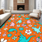 Cute Dinosaur Flower Pattern Rug