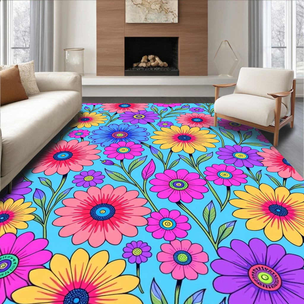 Bright Floral Pattern Vivid Color Rug