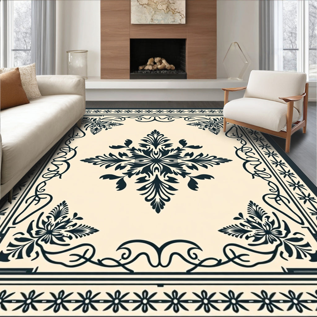 Classic Floral Medallion Border Design Rug