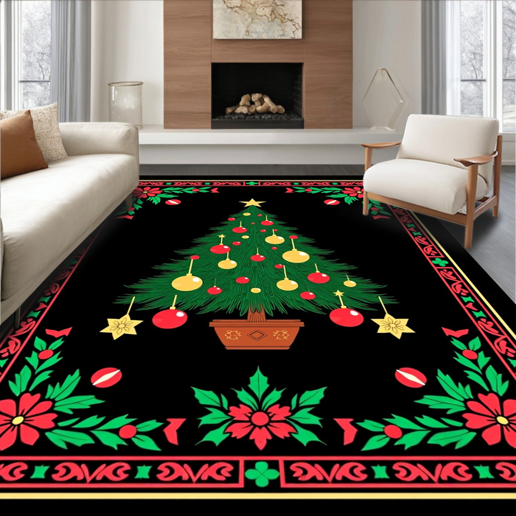 Festive Tree Floral Border Design Rug