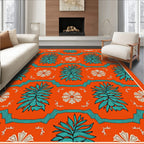 Vibrant Teal Orange Floral Pattern Rug