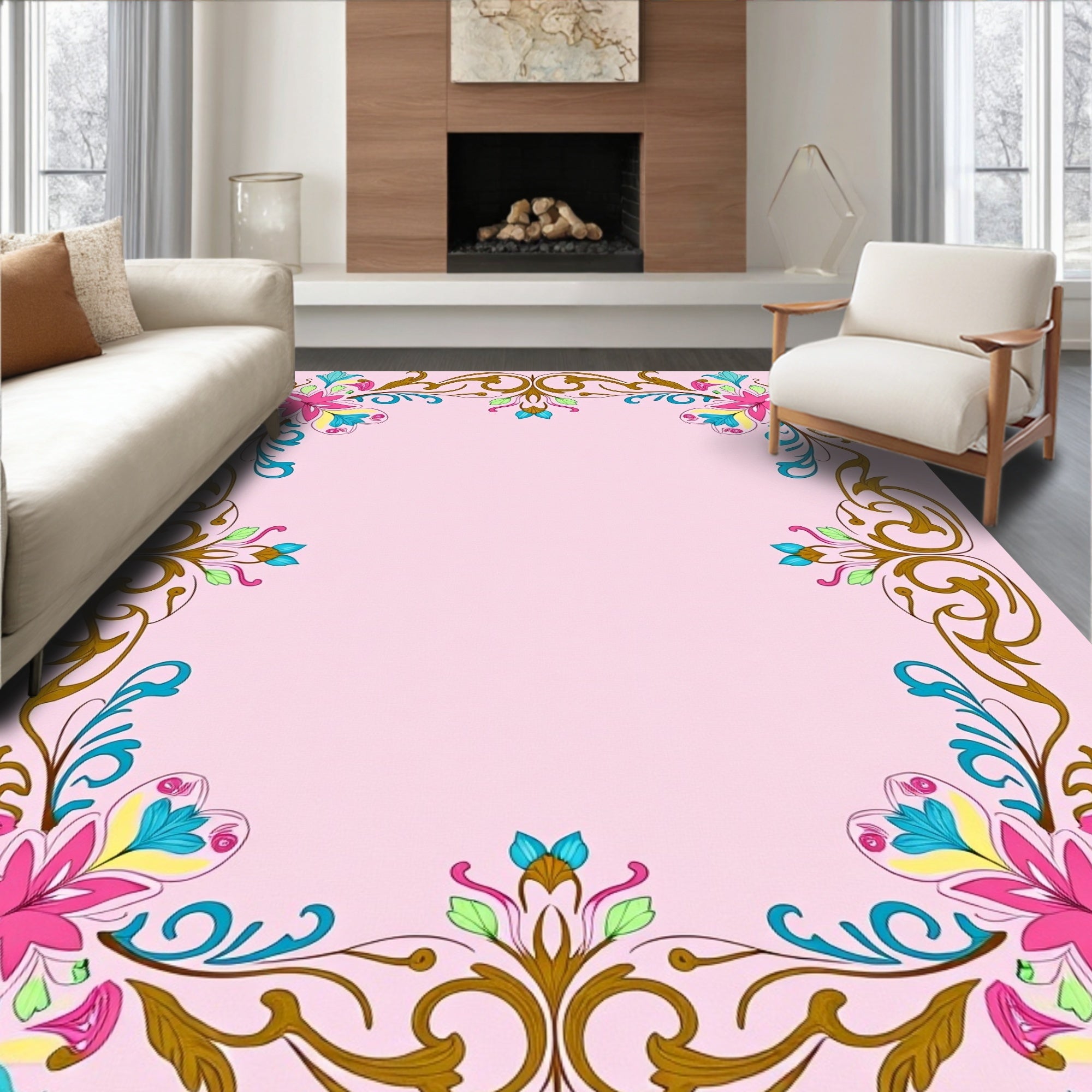 Ornate Floral Vines Bright Rug