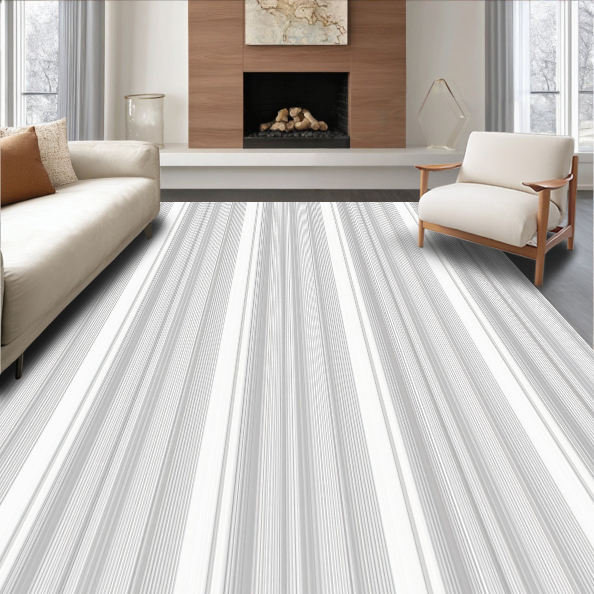Thin Gray Stripe Pattern Rug